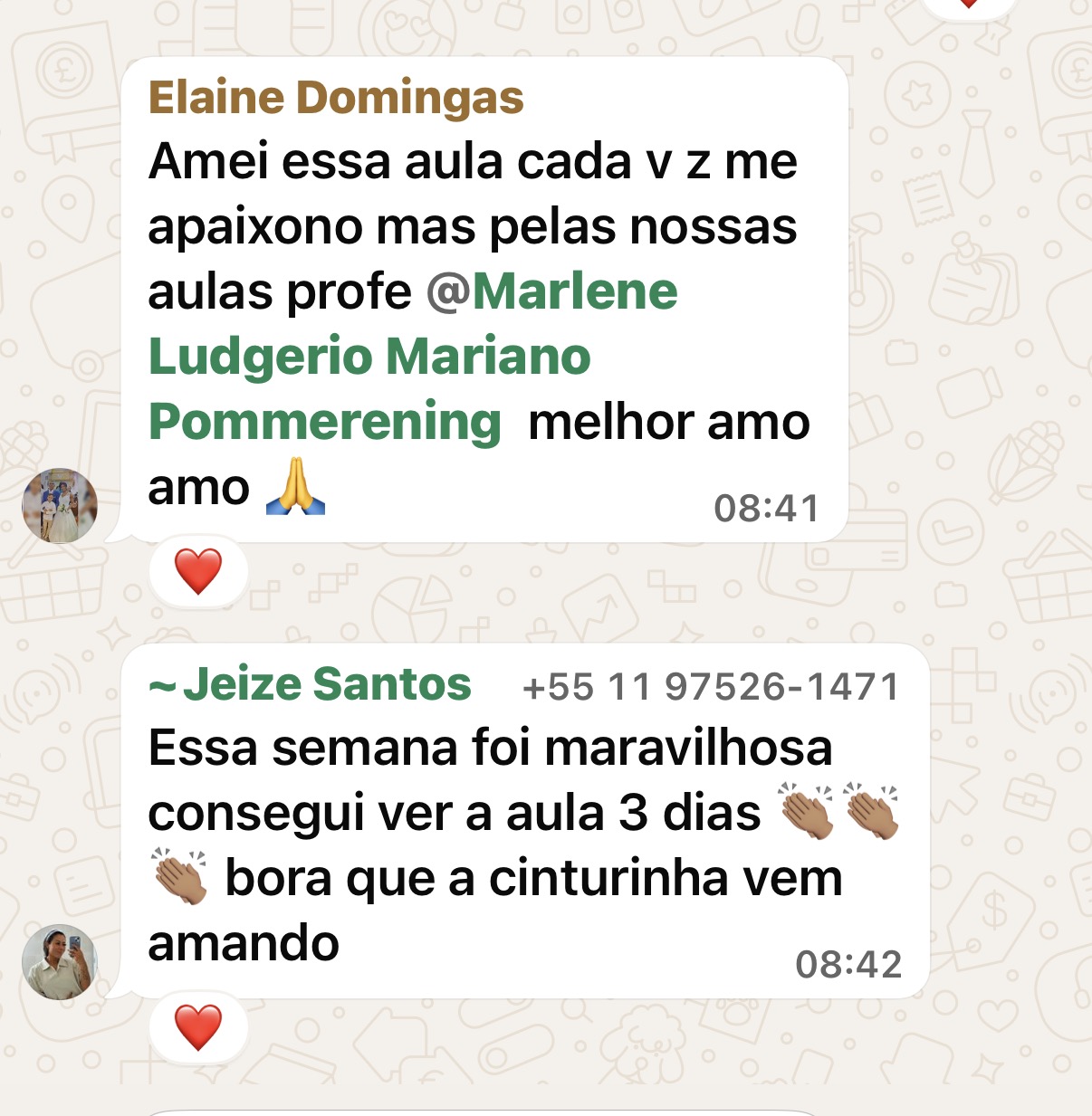 Depoimento da aluna Elaine no WhatsApp