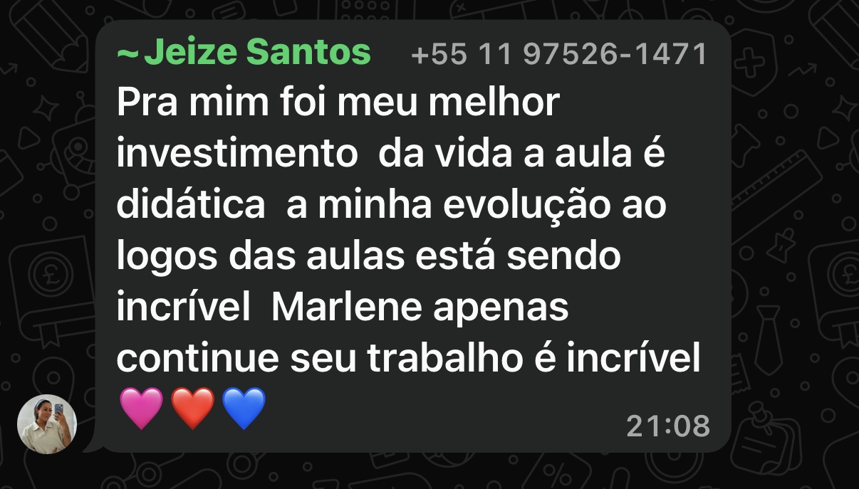 Depoimento da aluna Jeize no WhatsApp