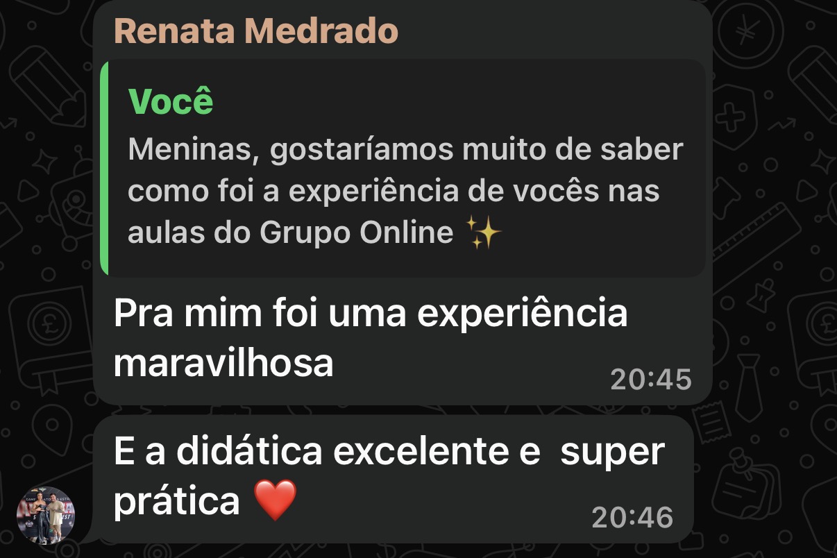 Depoimento da aluna Renata no WhatsApp